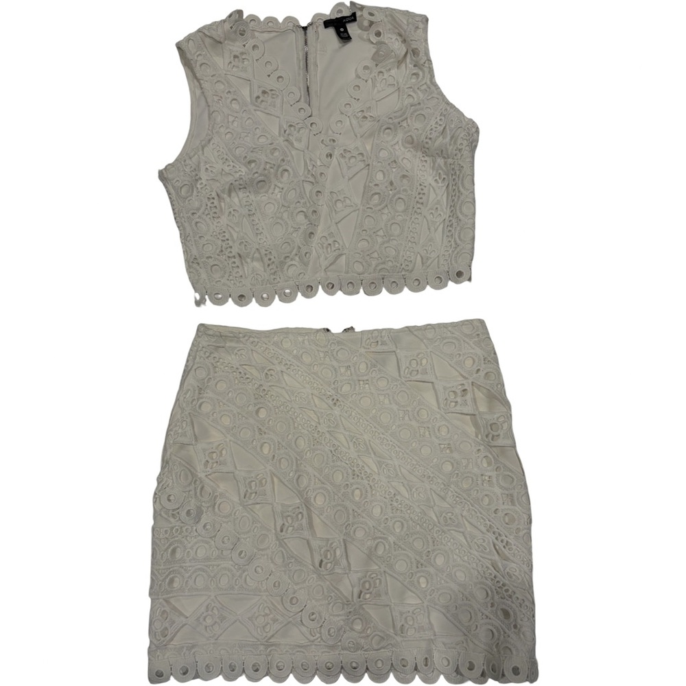 Aqua Eyelet Lace Top and Mini Skirt